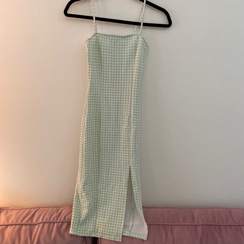 Green Gingham MIDI Sundress
